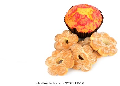 Muffin and cookies isolated on white background. Place for your text. - Shutterstock ID 2208313519
