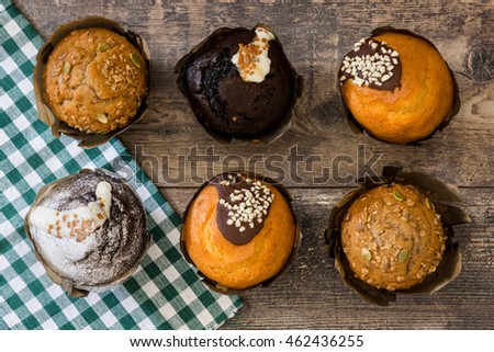 top view of assorted fresh tasty muffins