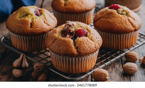 Muffins - Soft and fluffy baked goods often filled with fruit or nuts.
