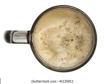 Mug Of Beer On The White Background Close-up. View From Above.