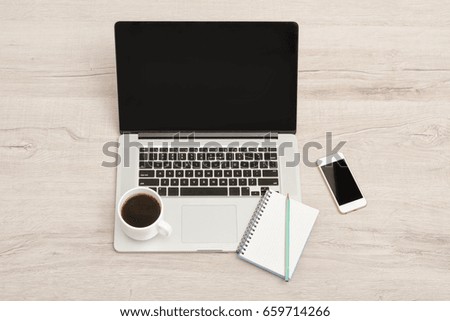 Similar – Image, Stock Photo Desktop office mix on a wooden table