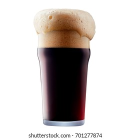 Mug Of Frosty Dark Beer With Foam Isolated On A White Background