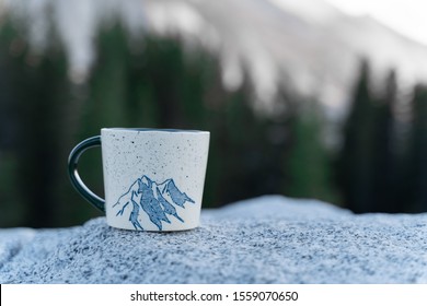 Mug With Mountains Print With Rock And Forest  Backgroung