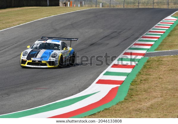 Mugello Circuit, Italy - 2 July 2021\
Porsche 911 in action at Mugello Circuit during Italian Porsche\
Carrera Cup Championship event driven by\
Peroni