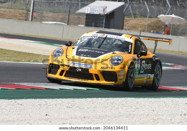 Mugello Circuit, Italy - 2 July 2021\
Porsche 911 in action at Mugello Circuit during Italian Porsche\
Carrera Cup Championship event driven by\
Fulgenzi