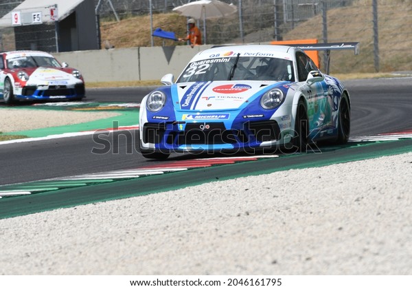 Mugello Circuit, Italy - 2 July 2021\
Porsche 911 in action at Mugello Circuit during Italian Porsche\
Carrera Cup Championship event driven by\
Quaresmini