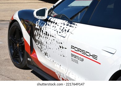 Mugello Circuit, Italy 23 September 2022: Detail Of The Safety Car Porsche Taycan Hybrid In The Paddock Of Mugello Circuit During Porsche Sport Cup Suisse Event 2022. Italy.