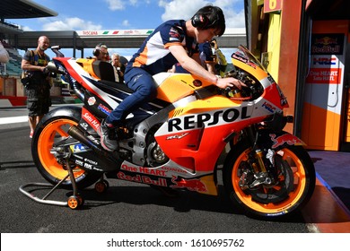 Mugello - Italy, 31 May 2019: Honda RC213v Of Repsol Honda Team Of Rider Marc Marquez In The Pitlane During The Italian GP In 2019 In Italy