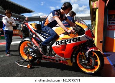 Mugello - Italy, 31 May 2019: Honda RC213v Of Repsol Honda Team Of Rider Marc Marquez In The Pitlane During The Italian GP In 2019 In Italy