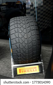 MUGELLO, ITALY - MAY 2012: Pirelli Formula One tires for wet condition on display in the paddock of the Mugello circuit.