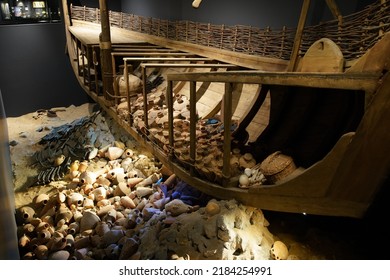 MUGLA, TURKEY - APRIL 15, 2022: Reconstructed Ancient Shipwreck In Museum Of Underwater Archaeology