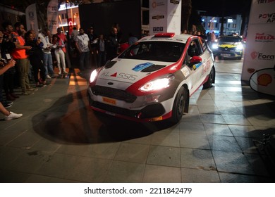 MUGLA, TURKEY - APRIL 15, 2022: And Sunman With Ford Fiesta Rally3 Of Castrol Ford Team Turkiye In Ceremonical Start Of Bodrum Rally