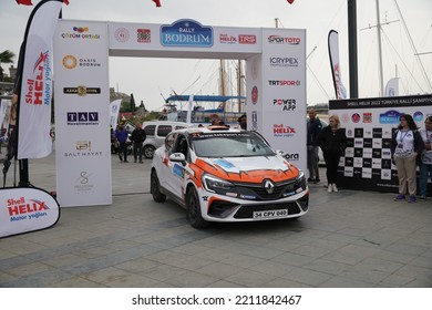 MUGLA, TURKEY - APRIL 17, 2022: Nebil Erbil With Renault Clio Rally5 Of Renault Clio Trophy Turkiye In Finish Podium Of Bodrum Rally