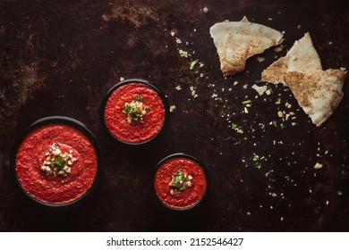 Muhammara Oriental Red Bell Pepper Sauce With Pita Bread