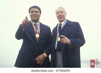 Muhammed Ali And Joe DiMaggio Wearing Gold Medals, Ellis Island, NY 