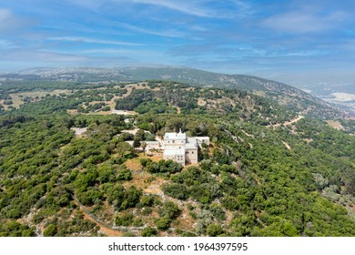 Muhraka monastery of the Carmelite On the south-eastern peak of Mount Carmel, Aerial view.