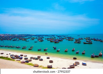 Mui Ne Fishing Village With A Lot Of Boat