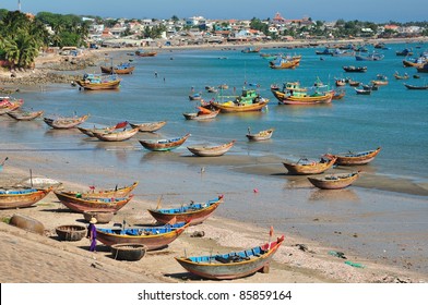 Mui Ne Fishing Village With A Lot Of Boat