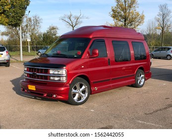 Muiden, The Netherlands - November 17, 2019: Chevrolet Express Work Van Parked On A Public Parking Lot. Nobody In The Vehicle.