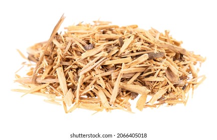 Muira Puama herbal tea, isolated on white background. Natural potency wood, medicinal plant, dry tea. Ptychopetalum olacoides. - Shutterstock ID 2066405018