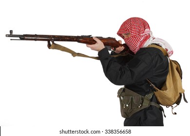 Mujahid With Rifle Isolated On White