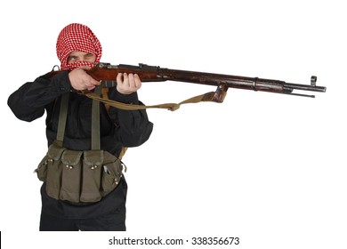 Mujahid With Rifle Isolated On White