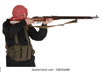 Mujahid With Rifle Isolated On White