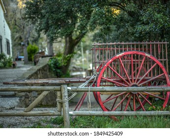 Mule Cart Parked In The Garden Of The Farmhouse