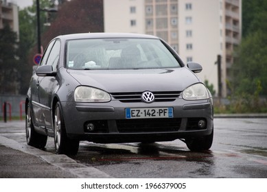 Mulhouse - France - 1 May 2021 - front view of grey Volkswagen Golf parked in the street