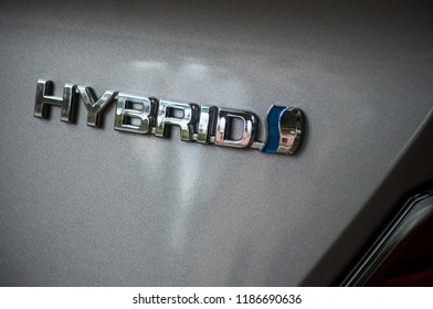 Mulhouse - France - 23 September 2018 - Hybrid Logo On White Toyota Prius Car