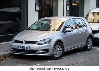 Mulhouse - France - 6 March 2021 - Front view of grey Volkswagen Golf parked in the street