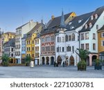 Mulhouse main square with historical houses, France
