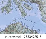 Mull of Kintyre, North Channel, UK, a detailed atlas map, suitable to illustrate a travel destination or tourism background, world trade and economy