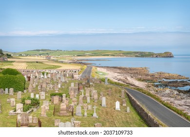 Mull of Kintyre, Scotland - July 10 2021;  Graveyard on the coast at Southend in Argyll and Bute, Scotland