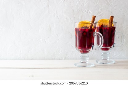 Mulled Wine With Cinnamon, Cranberry And Orange. Hot Drink. Winter