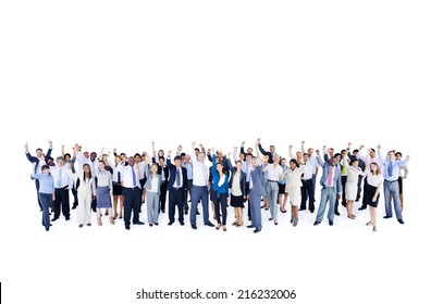 Mullti-ethnic Group Of Business Person Hands Up