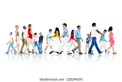 Mullti-ethnic group of people walking