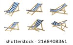 multi angle beach chair or beach loungers with blue and white color cloth isolated on white background.