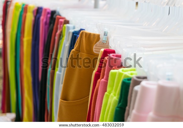 Multi Color Clothes Hanging Wardrobe Showcase Stock Photo Edit