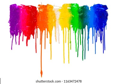 Multi Color Paint Dripping On White Background