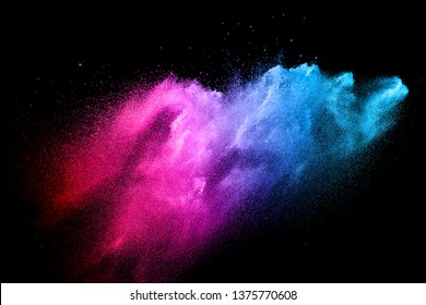 Multi Color Powder Explosion  On Black Background.