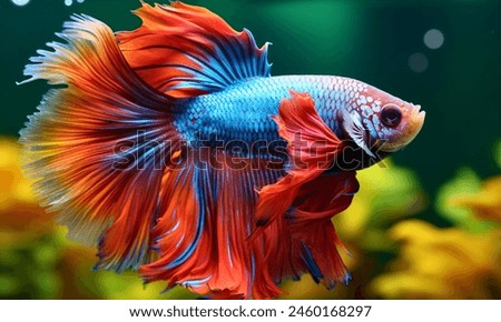 Multi color Siamese fighting fish(Rosetail)(halfmoon),fighting fish,Betta splendens,on nature background with clipping path.

