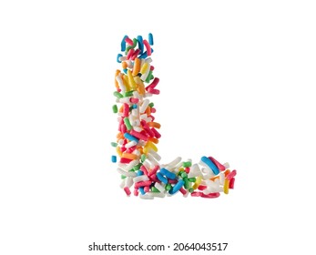 Multi Color Sugar Sprinkles Letter L On White Background