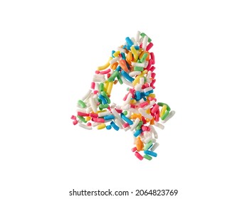 Multi color sugar sprinkles number 4 on white background - Powered by Shutterstock