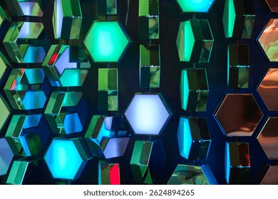 Multi colored background with hexagonal shapes. Abstract geometric decoration