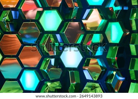 Multi colored background with hexagonal shapes. Abstract geometric decoration 