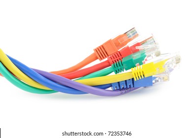 Multi Colored Computer Network Cables Isolated On White Background