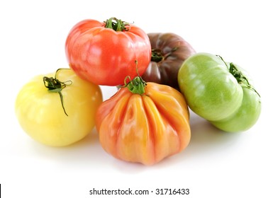 Multi Colored Heirloom Tomatoes Isolated On White Background