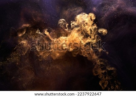 Multi colored sparkling abstract background, luxury dark gold smoke, acrylic paint underwater explosion, cosmic swirling ink