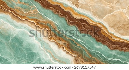 Multi Coloured Marble Texture Background, Natural Rough Stone With Brown, Gold and Aqua Green Colours, Wavy and Curly Huge Colourful Veins, Mineral Gemstone Pattern for Ceramic Tiles Design
